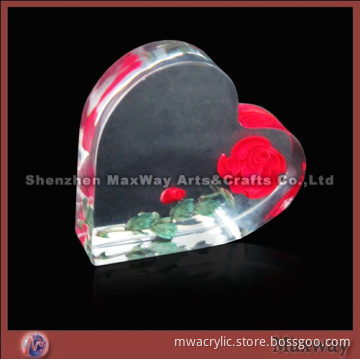 Pretty Acrylic/PMMA Award/Letterweight/Gift with a Red Flower in It